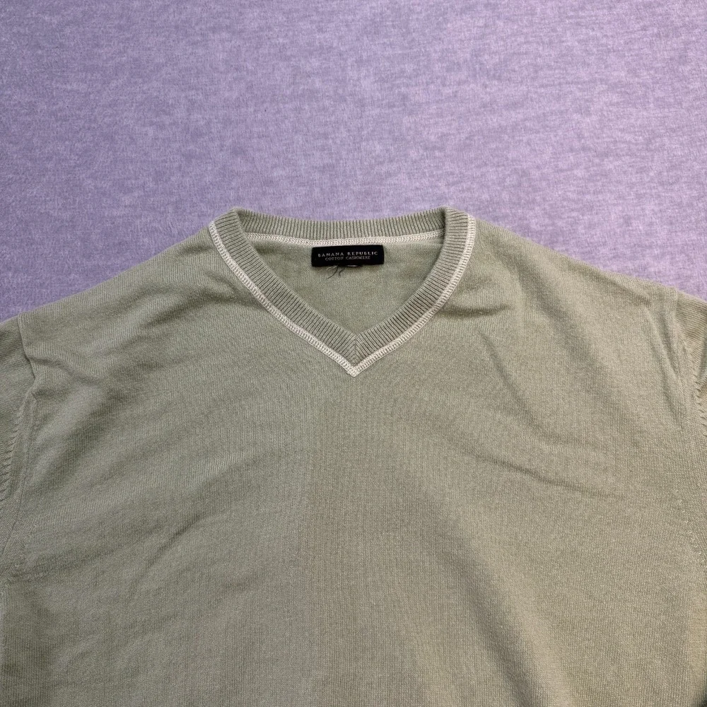 Banana Republic Sweater‎ Mens Large Green Cotton Cashmere V-Neck Knit Pullover